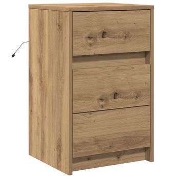 Mesita De Noche | Armario De Noche | Mesa De Noche Con Cajón Roble Artesanal 38 X 34 X 61 Cm