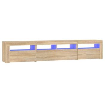 Mueble De Tv | Mueble De Salón | Gabinete De Tv Con Luces Led Roble Sonoma 210x35x40 Cm