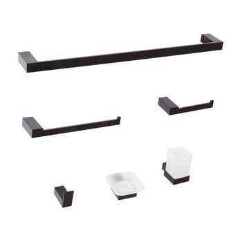 Conjunto De 6 Accesorios De Baño Minimalista De Aluminio Con Vaso Y Jabonera Negro Tumaco