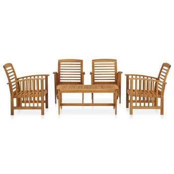 Conjunto De Muebles De Jardín 5 Uds | Mesa Y Sillas Madera Maciza De Acacia