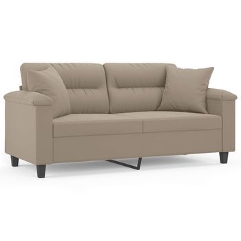 Sofá De 2 Plazas | Sofá De Salón | Sofá De Descanso Con Cojines Tela Microfibra Gris Taupe 140 Cm