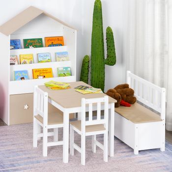 Conjunto De Mesa 2 Sillas Y Banco Infantil Blanco Y Natural Homcom