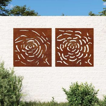 Adorno De Pared Jardín 2 Uds Acero Corten Diseño Rosa 55x55 Cm Cfw80733