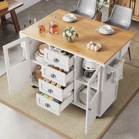isla de cocina extensible blanca y negra 4 cajones y 2 puertas