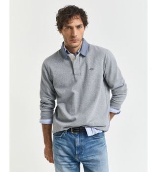 Gant para hombre. 2004082 Polo Reg Chambray Heavy Gris (L), Casual, Algodón, Manga larga