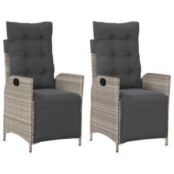 Pack 2 Uds Sillón Reclinable Jardín | Silla De Jardín | Silla De Exterior Y Reposapiés Sillónratán Pe Gris Claro