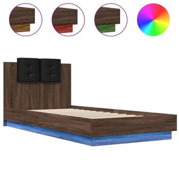 Cama Para Adulto | Cama Individual | Estructura De Cama Cabecero Luces Led Roble Marrón 90x200 Cm