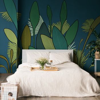 Papel pintado panorámico végétal, verde 425 x 250cm