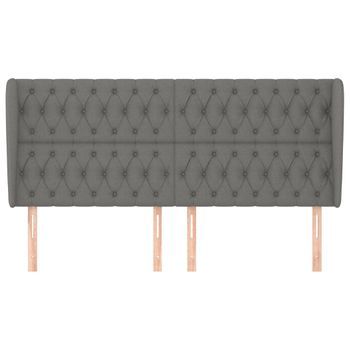 Cabecero Cama Mueble De Dormitorio Con Orejas De Tela Oscuro 183 X 23 X 118/128 Cm Gris M02_0003357