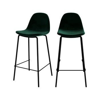 Set de 2 sillas para isla de cocina en terciopelo verde oscuro 65 cm