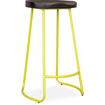 Taburete De Bar - Diseño Industrial - Madera Y Metal - 76 Cm - Aiyana Amarillo