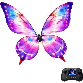 Mariposa eléctrica de alas batientes de 68 g, marco ligero de fibra de carbono, luces LED deslumbrantes, control remoto