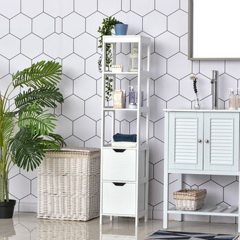 Armario Alto De Baño Multiusos De Mdf Kleankin 30x30x144 Cm - Blanco