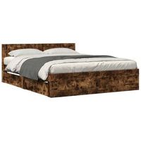 cama de matrimonio  cama de adulto  cama con cabecero madera de ingenieria roble ahumado 160x200 cm