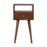 mesita de noche pequena de madera maciza mueble artesanal con 1 cajon color castano