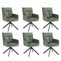 silla de comedor aluna de chenilla con reposabrazos - lote de 6 verde