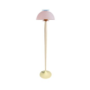 Lámpara de pie columna madera metal rosa Pantalla beige