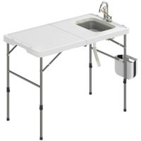 outsunny mesa plegable para limpiar pescado con altura regulable fregadero grifo manguera cesta plegable ranuras y bolsa   aosom espana