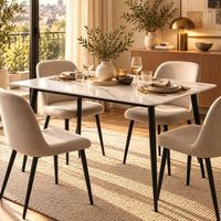 mesa de comedor rectangular para 4 a 6 personas dimensiones 140 x 80 cm con acabado laminado efecto marmol blanco - diva