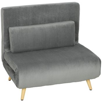 HOMCOM Sillón Cama 3 en 1 Abatible de Pana con Función de Cama Respaldo Regulable y Cojín Gris Oscuro   Aosom España