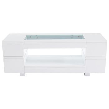 Mesa de centro moderna blanca de cristal templado con iluminación led