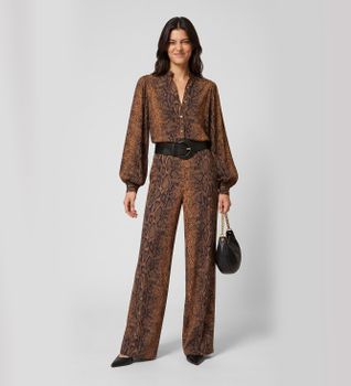 Twinset para mujer. 262TT2591 Pantalones anchos con estampado de pitón marrón (40), Casual, Animal print, Viscosa