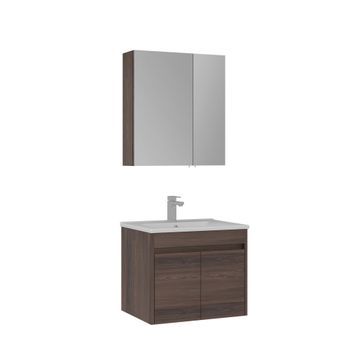 Conjunto De Mueble Con Lavabo Y Espejo (2 Piezas)  - 65 X 45 X 52 Cm - Nogal
