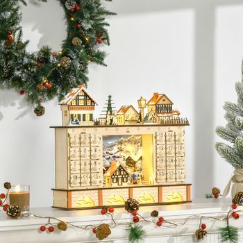 Calendario De Adviento Navidad De Madera Homcom 44x10x37 Cm Natural