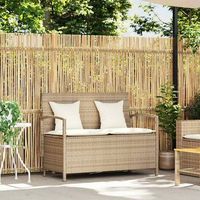 banco de jardin con almacenaje y cojin beige ratan sintetico