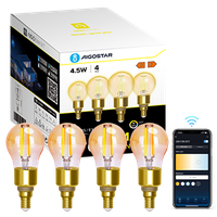 aigostar bombilla inteligente alexar bombilla led e14 vintager g45 ambar tipo globor 45wr 470lmr regulable calida a fria 2700k a 6500kr compatible con alexa y google homer 4 pcs
