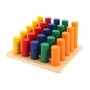Wooden Cylinders Ladder Blocks Geometric Peg Board For Preschoolers Children