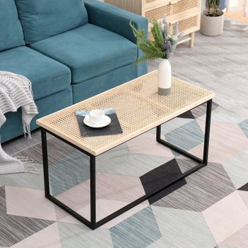 Mesa de centro estilo industrial en ratán y acero
