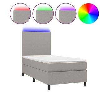 Cama box spring colchón y luces led tela gris claro 90x200 cm diseño plano