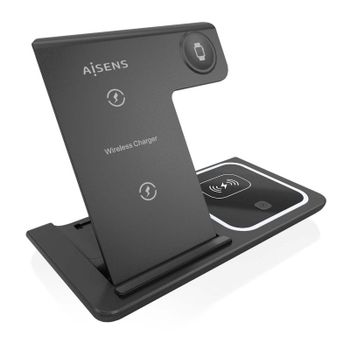 Aisens ASCH-15W3WC043-BK Cargador Inalámbrico USB-C 3 en 1 de 15W Negro
