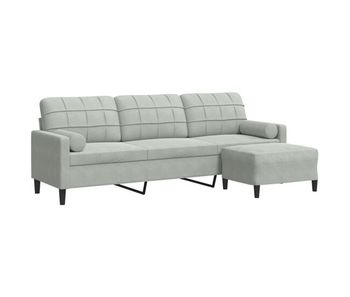 Vidaxl sofá de 3 plazas con taburete de terciopelo gris claro 210 cm