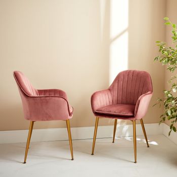 Sillón de terciopelo con patas de metal, set de 2, rosa viejo