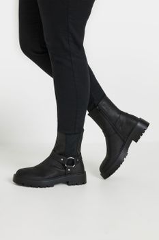 Black Chunky Biker Chelsea Boot In Wide E Fit