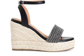 sandalias con mignons de strass sobre cuña de cuerda black