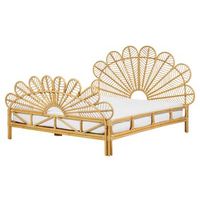 cama con somier de ratan madera clara 160 x 200 cm panel trenzado pavo real florentine