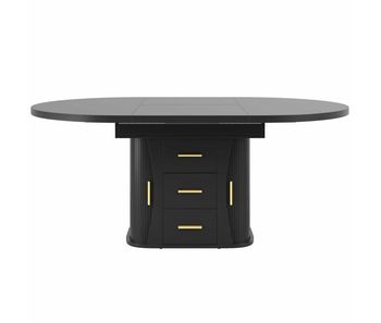 Mesa de comedor extensible 118-158 cm - redonda a oval, 3 capas de almacenamiento, para 6 personas - negro