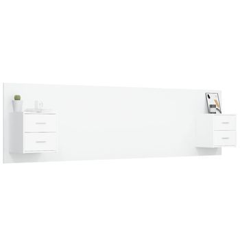 Cabecero Cama Mueble De Dormitorio De Cama Con Mesitas Madera Contrachapada Blanco M02_0004658