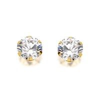 9ct Gold Cubic Zirconia Solitaire Stud Earrings - 7mm - G2937