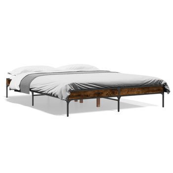 Estructura Cama Madera Ingeniería Metal Roble Ahumado 150x200cm Vidaxl