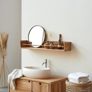 Estantería mural de baño de teca maciza de 100 cm