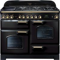 rangemaster classic deluxe 110 dual fuel range cooker - black  brass black