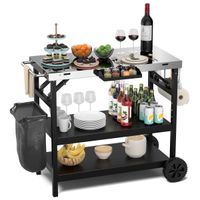 costway carrito de comedor exterior con estante ajustable soporte para preparacion de comida 106 x 52 x 84cm negro y plata