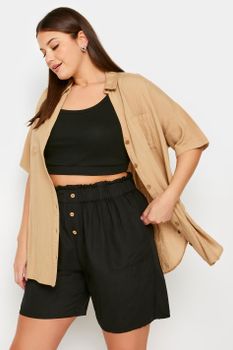 Yours Pantalones Cortos Negros Estilo Paperbag, Mujer Curvy Y Tallas Grandes, Yours