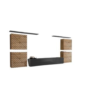 Conjunto De Muebles De Diseño Para Sala Switch Iv. Colores Roble Y Gris. Acabados En Roble Fresado Y Gris Brillante.