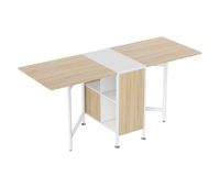 homcom mesa plegable de comedor mesa de cocina plegable con alas abatibles 4 compartimentos 3 formas hasta 4 personas para salon espacio pequeno 169x60x75 cm roble y blanco