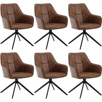 Set 6 Sillas De Comedor Giratorias 360° En Piel Sintética Y Metal Sillas De Cocina Con Respaldo Claro 45x41x86cm - Marrón - Woltu